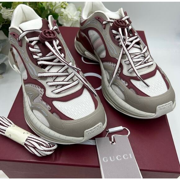 Men's Gucci 2.0 sneakers in white/gray/burgundy size 9 made in Italy - Picture 3 of 15